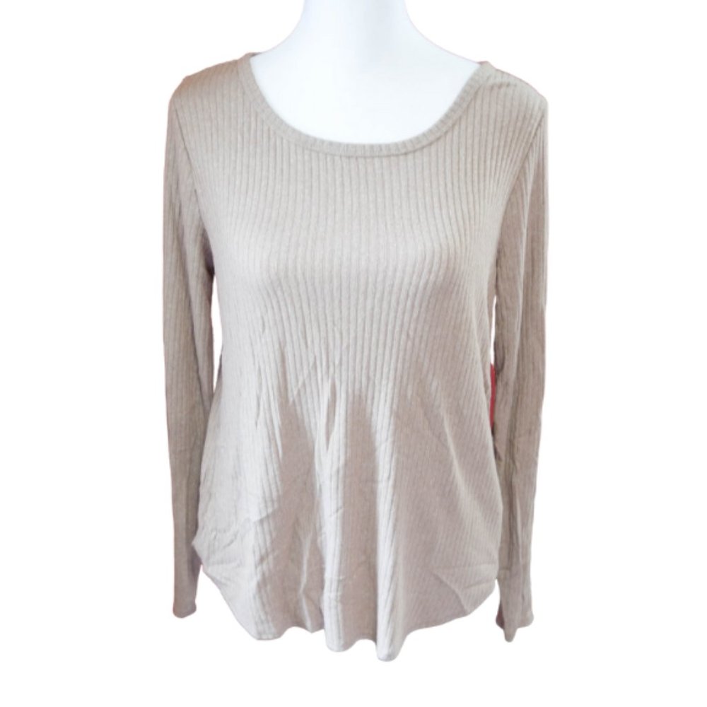 Old Navy Ribbed Long Sleeve Blouse Taupe Size Small